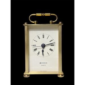 Vintage Benchmark Quartz Brushed Brass Roman Numeral Desk Clock Made in Germany